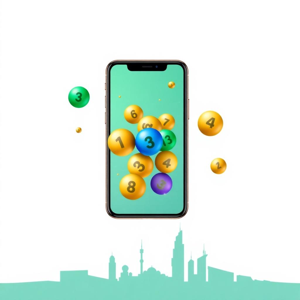Emirates Draw EASY 6, FAST 5 and MEGA 7 winning number balls displayed on a smartphone