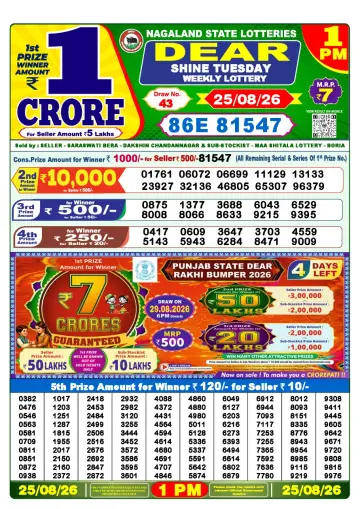 Lottery Sambad 1 PM result sheet 25 Aug 2026