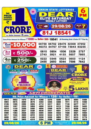 Lottery Sambad 6 PM result sheet 29 Aug 2026