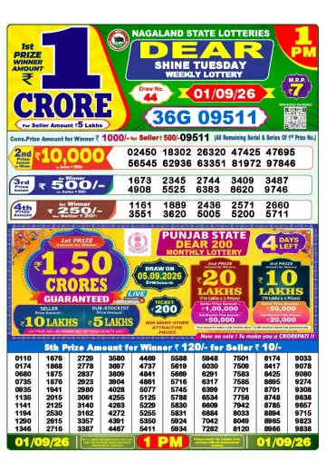 Lottery Sambad 1 PM result sheet 1 Sep 2026