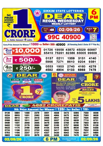 Lottery Sambad 6 PM result sheet 2 Sep 2026