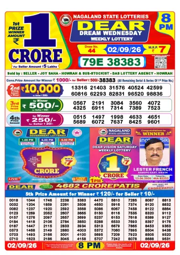 Lottery Sambad 8 PM result sheet 2 Sep 2026