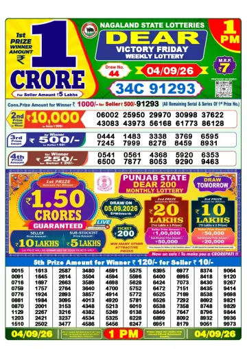 Lottery Sambad 1 PM result sheet 4 Sep 2026