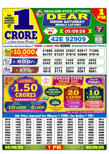 Lottery Sambad 1 PM result sheet 5 Sep 2026