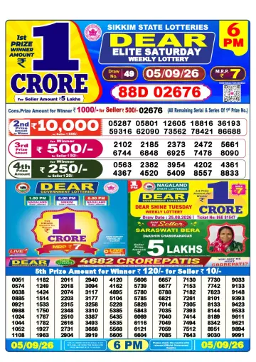 Lottery Sambad 6 PM result sheet 5 Sep 2026