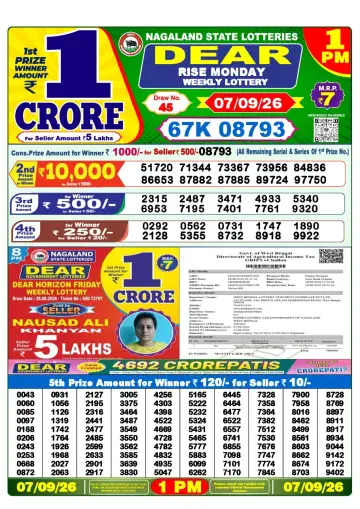 Lottery Sambad 1 PM result sheet 7 Sep 2026