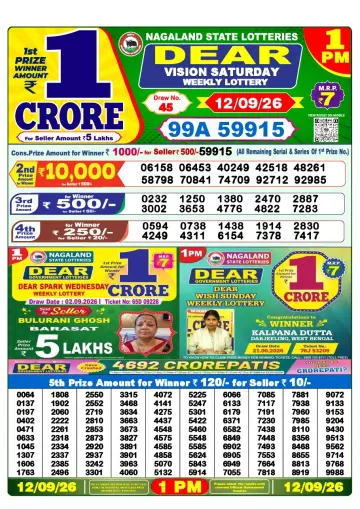 Lottery Sambad 1 PM result sheet 12 Sep 2026