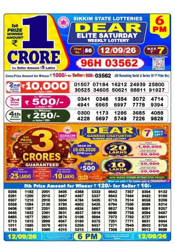 Lottery Sambad 6 PM result sheet 12 Sep 2026