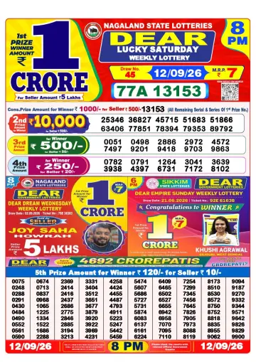 Lottery Sambad 8 PM result sheet 12 Sep 2026