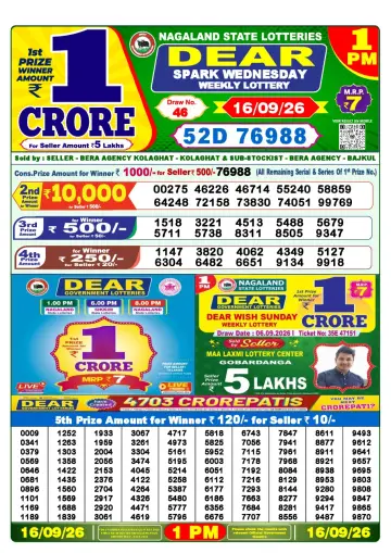 Lottery Sambad 1 PM result sheet 16 Sep 2026