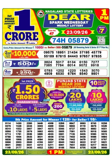 Lottery Sambad 1 PM result sheet 23 Sep 2026