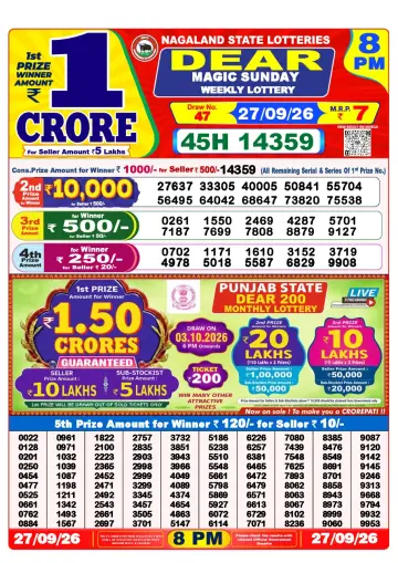 Lottery Sambad 8 PM result sheet 27 Sep 2026