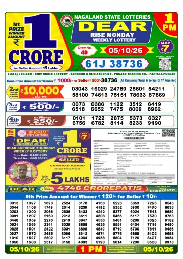 Lottery Sambad 1 PM result sheet 5 Oct 2026