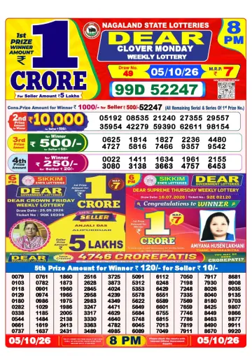 Lottery Sambad 8 PM result sheet 5 Oct 2026