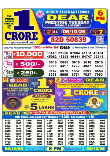 Lottery Sambad 6 PM result sheet 6 Oct 2026