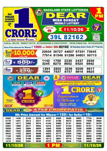 Lottery Sambad 1 PM result sheet 11 Oct 2026