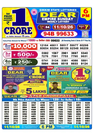 Lottery Sambad 6 PM result sheet 11 Oct 2026