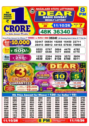 Lottery Sambad 8 PM result sheet 11 Oct 2026