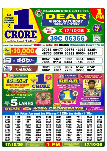 Lottery Sambad 1 PM result sheet 17 Oct 2026