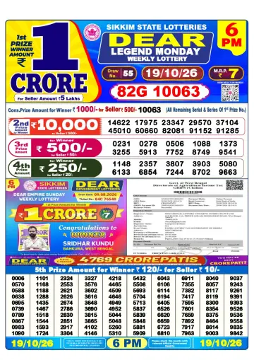 Lottery Sambad 6 PM result sheet 19 Oct 2026