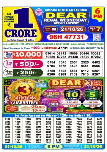 Lottery Sambad 6 PM result sheet 21 Oct 2026