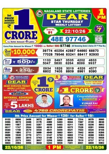 Lottery Sambad 1 PM result sheet 22 Oct 2026