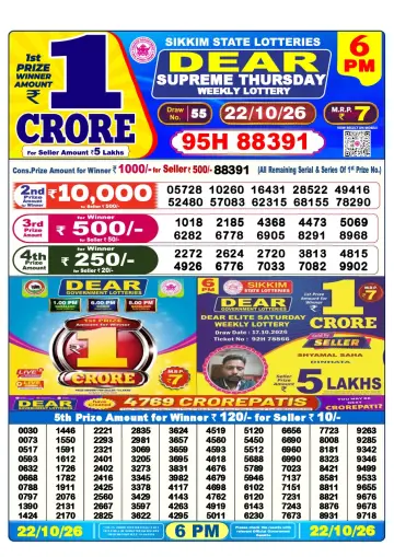 Lottery Sambad 6 PM result sheet 22 Oct 2026