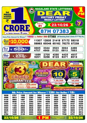 Lottery Sambad 1 PM result sheet 23 Oct 2026