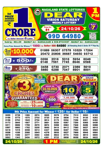 Lottery Sambad 1 PM result sheet 24 Oct 2026