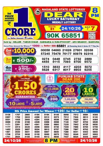 Lottery Sambad 8 PM result sheet 24 Oct 2026