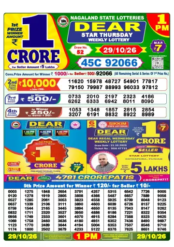 Lottery Sambad 1 PM result sheet 29 Oct 2026